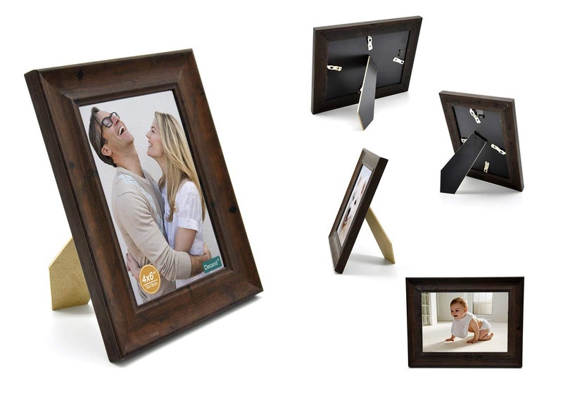 DECANIT 4x6 Picture Frames Rustic Distressed Brown Wood Pattern High Definition Glass for Table Top Display and Wall Mounting Photo Frameï¼ŒPack of 4 - Image 3